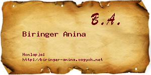 Biringer Anina névjegykártya